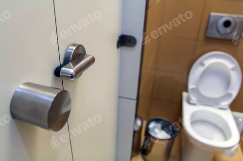 Preview: White ceramic toilet lavatory ceramic seat on copy space background