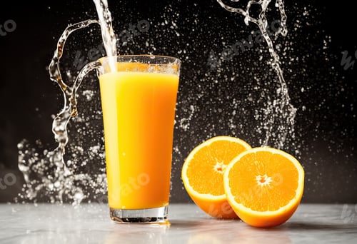 Preview: drink with orange juice. Orange juice liquid explosion with orange fruit