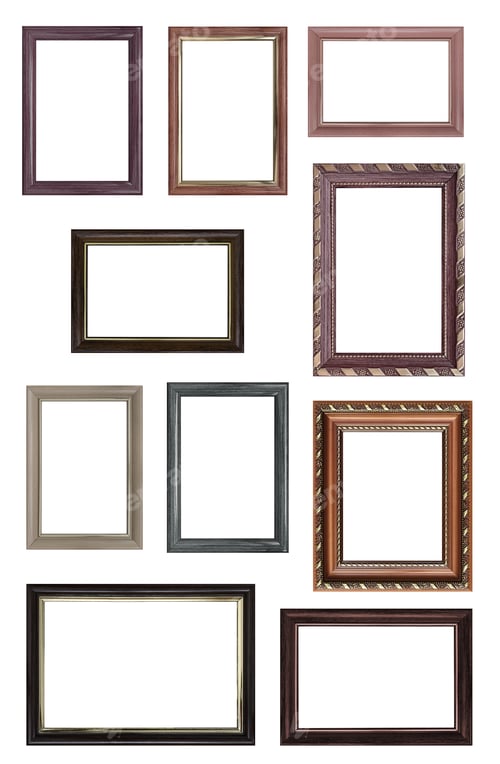Preview: Set of empty picture frames with free space inside, isolated on white