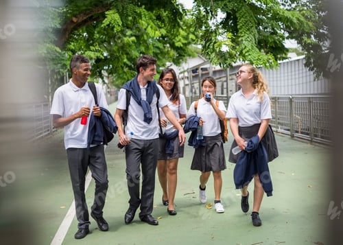 Preview: Student Friend Walking Group Drink Beverage Concept