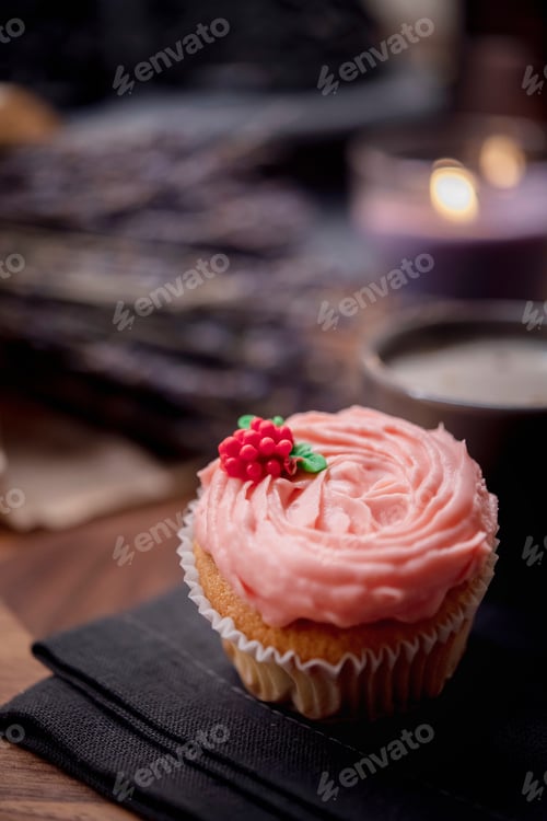 Preview: ↟ Beautiful delicious sweet cakes and a cup of coffee close-up