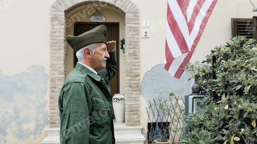 Preview: American General Second World War Salutes In Front Of His Base's House