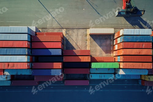 Preview: Containers warehouse, aerial view. Shipping and logistic concept