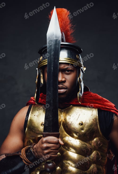Preview: Roman soldier holding sword near his face