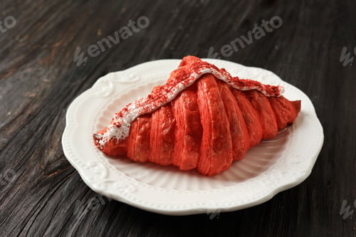 Preview: Red Velvet Croissant with Cream Frosting and Crumble on Top.