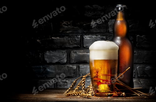 Preview: Refreshing Glass of Beer with Dark Background