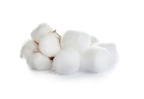 Preview: Balls of fluffy cotton and flower on white background