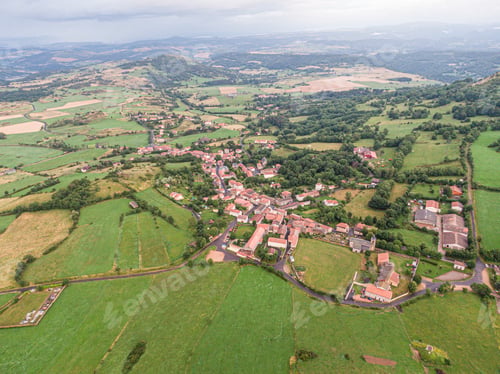 Preview: Aerial view on Olloix, small french village , Puy-de-Dome, Auvergne-rhone-alpes