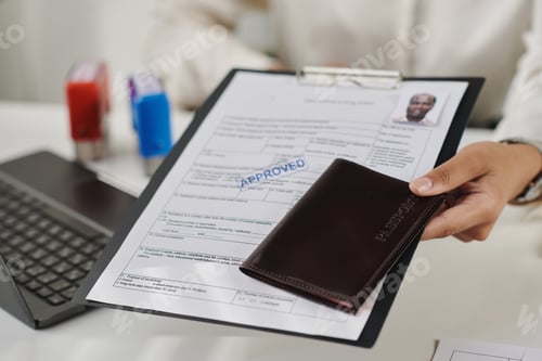 Preview: Specialist giving approved documents in office