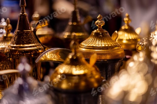 Preview: Arabic traditional coffee pots, UAE heritage and culture, hospitality symbol