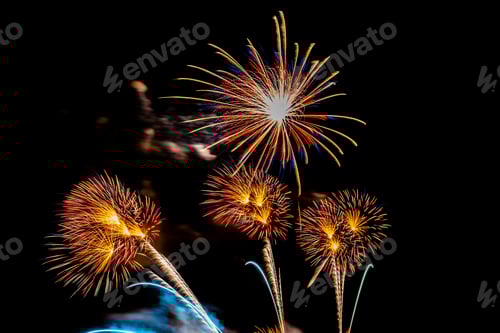 Preview: Beautiful colorful firework display at night for celebrate