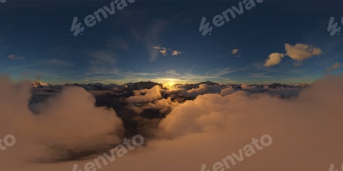 Preview: Dramatic Aerial Panorama of Clouds and Mountain Landscape. Nature Background.