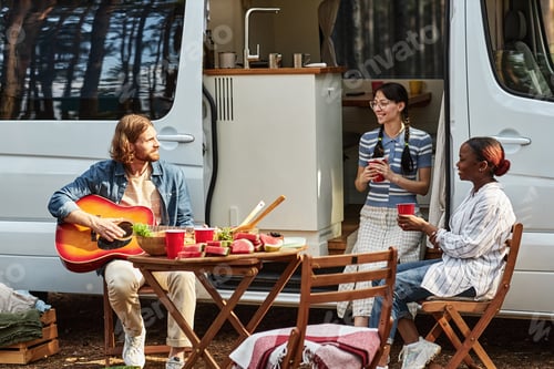 Preview: Friends having picnic in nature