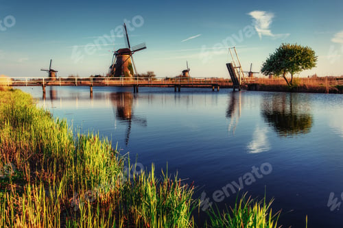 Preview: Traditional Dutch windmills from the channel Rotterdam. Holland