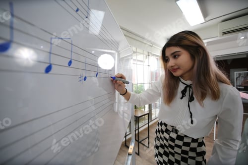 Preview: student learning a music song of classic musical class at home studio or school, playing instrument