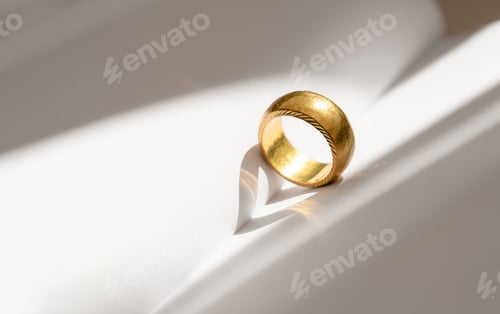 Preview: Antique Yellow Gold Ring with Heart Shaped Shadow on Blank book background in retro tone