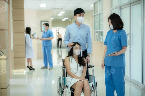 Preview: doctor at clinic provides a patient with professional advice and treatment, while insurance supports