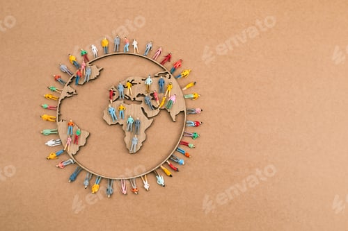 Preview: World Population Day, creative concept. Large and diverse group of people in the shape of the world