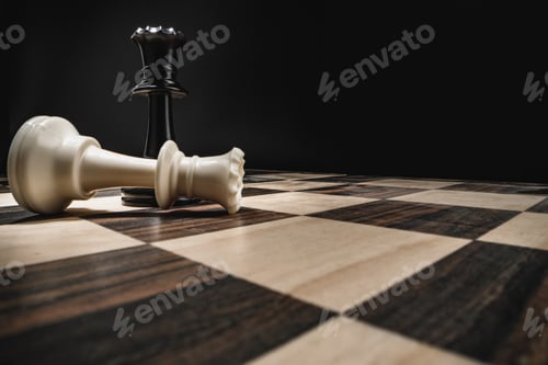 Preview: Chess board with figures on dark background