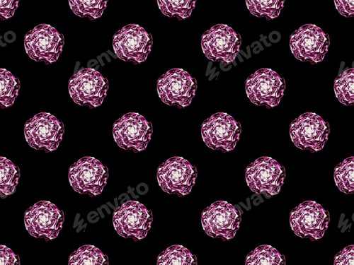 Preview: purple organic red cabbage isolated on black, seamless background pattern
