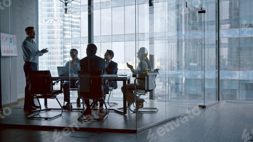 Business Meeting in Modern Office with City View