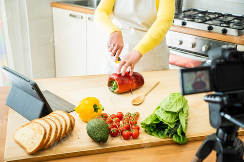 Preview: Food blogger recording video tutorial at home