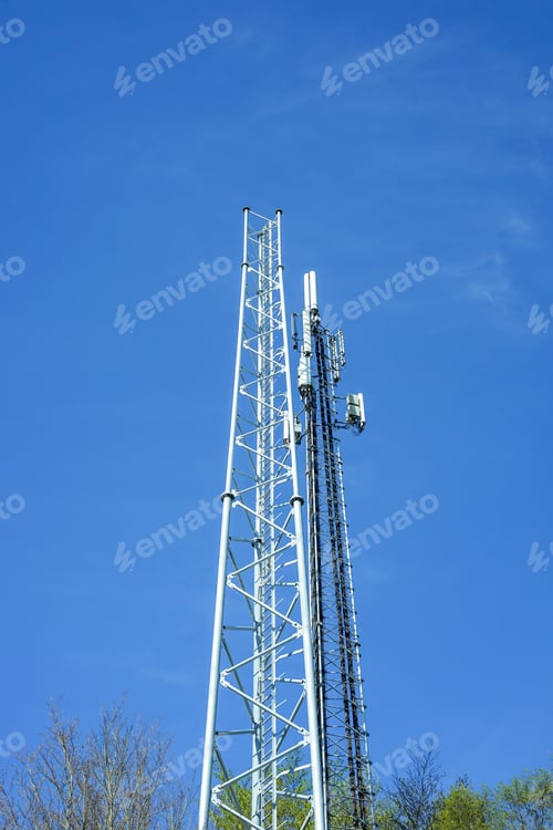 Preview: Telecommunication and cell tower, 4G and 5G radio network telecommunication equipment.