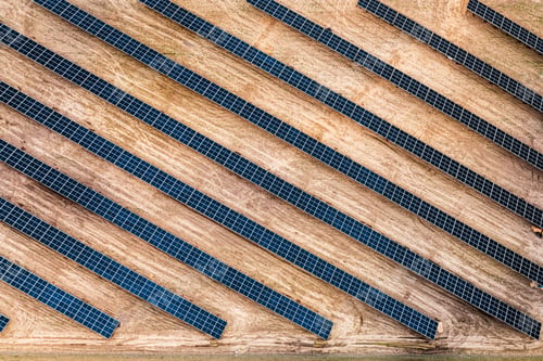 Preview: Aerial view of solar panels as zero emission energy.