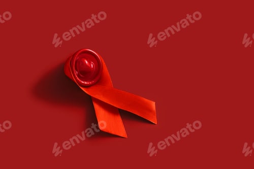 Preview: Aids fight symbol with red condom on red background