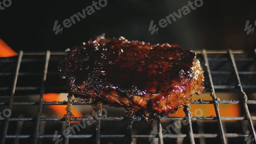 Preview: Meat cutlet roasting on grill