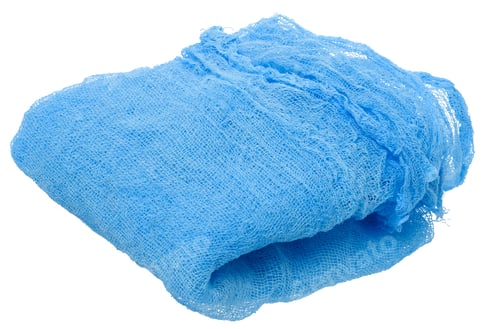 Preview: Folded blue gauze kitchen napkin on white background, close up
