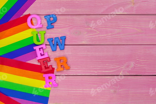 Preview: Gay pride flag on wooden table