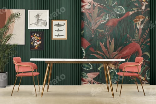 Preview: Tropical authentic dining room interior design with gallery wall