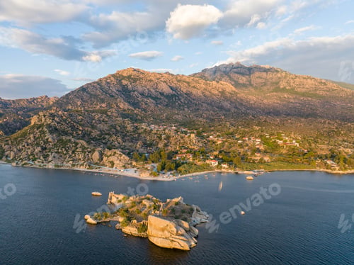 Preview: Old church building ruins of Heraklia ancient city Bafa Lake at sunset - Latmos mountain