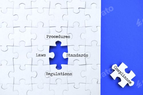 Preview: Compliance concept - changing procedures to adhere to regulations laws standards - puzzle pieces