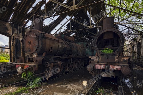 Preview: Old locomotives in an old beautiful train yard captured in Lebanon