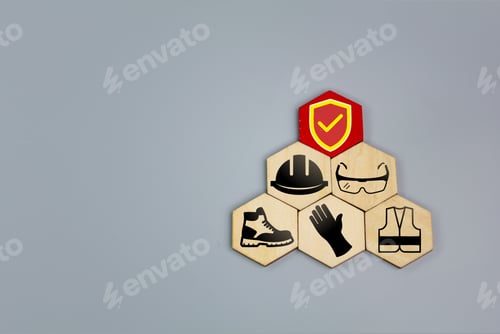 Preview: wooden hexagon with safety icon under construction.