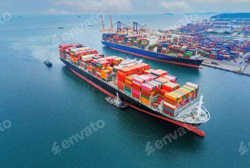 Preview: Arial view by drone camera transportation logistics and container dock cargo yard with working crane
