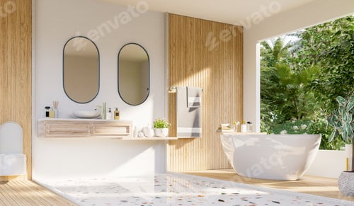 Preview: Modern Bathroom interior design on white wall.