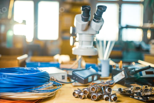 Preview: Modern microscope, electronic components in a scientific laboratory
