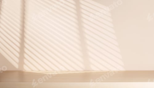 Preview: Wooden table and sunlit wall, product template