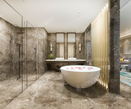 Preview: 3d rendering classic modern bathroom with luxury tile decor
