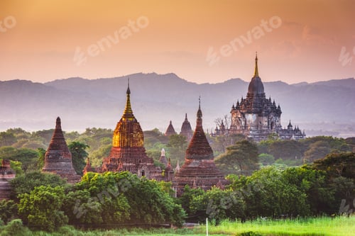 Preview: Bagan, Myanmar ancient temple ruins landscape in the archaeologi