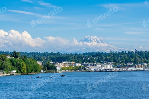 Preview: A View Of The Marina In Des Moines, Washington With Mount Rainier In The Distance.