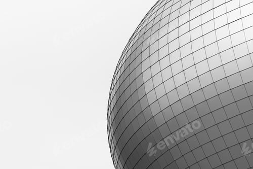 Preview: aluminum gray sphere on sky background, abstract background