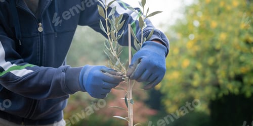 Preview: Attaching newly planted olive tree to a support stake