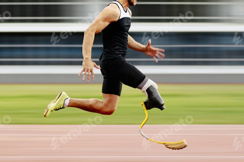 Preview: motion blur athlete disability running sprint race in athletics competition, sports summer games