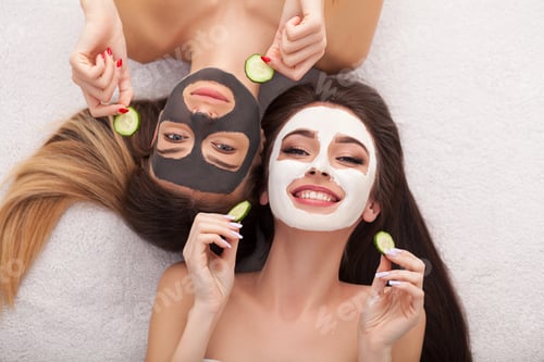 Preview: Spa. Group woman getting facial mask and gossip