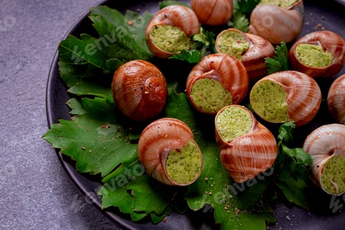 Preview: grape snails , stuffed in burgundy, french cuisine,
