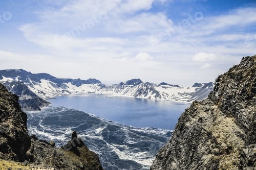 Preview: Landscape of Changbaek-sanjulgi Mountain range in China with blue clouds sky